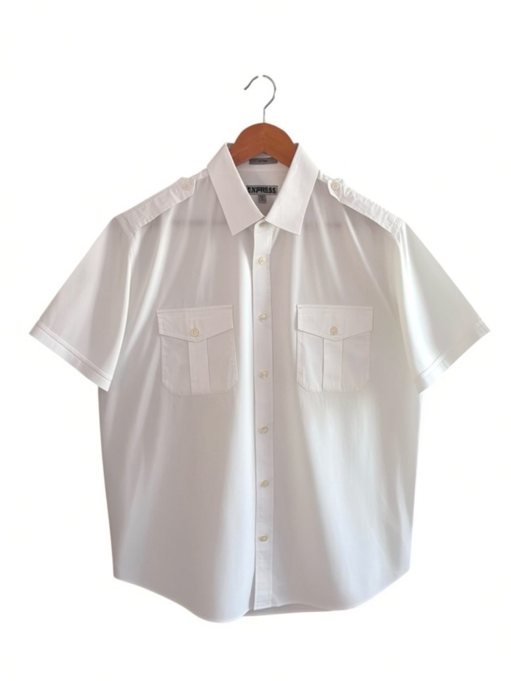 Express White Short-Sleeve Button-Down Shirt with Chest Pockets Xl